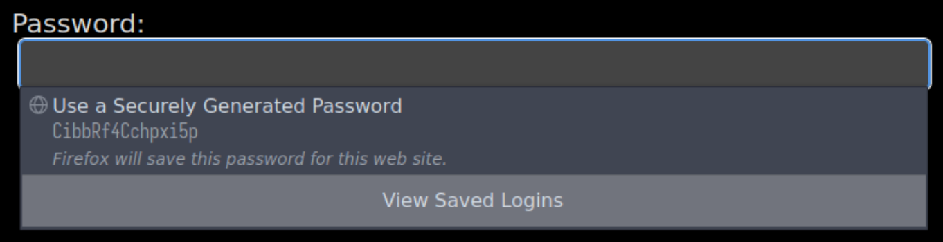 Screenshot of Firefox's password generation prompt.